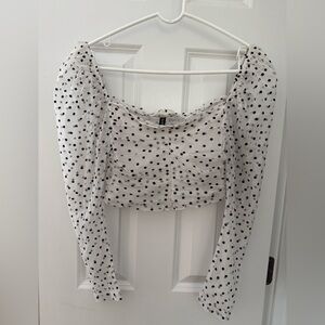 H&m Women's Polka Dot Ruched Sheer Mesh Long Sleeve Size Medium
